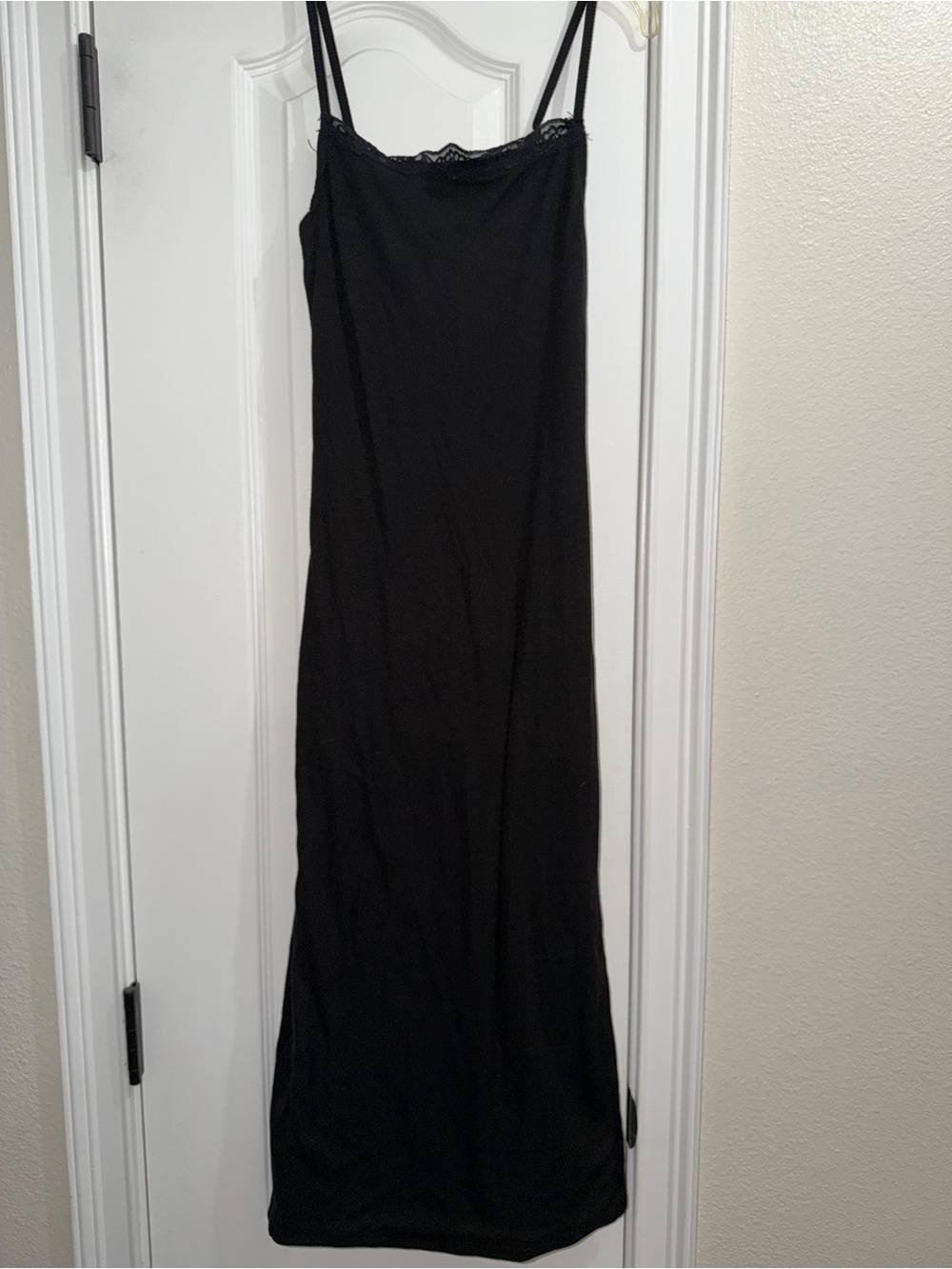 Black Slip Dress with Lace Trim